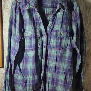 Maurices Blue and Purple Plaid Button Down Shirt